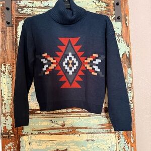 Rock & Roll Cowgirl Navy and Red Geometric Turtleneck Sweater